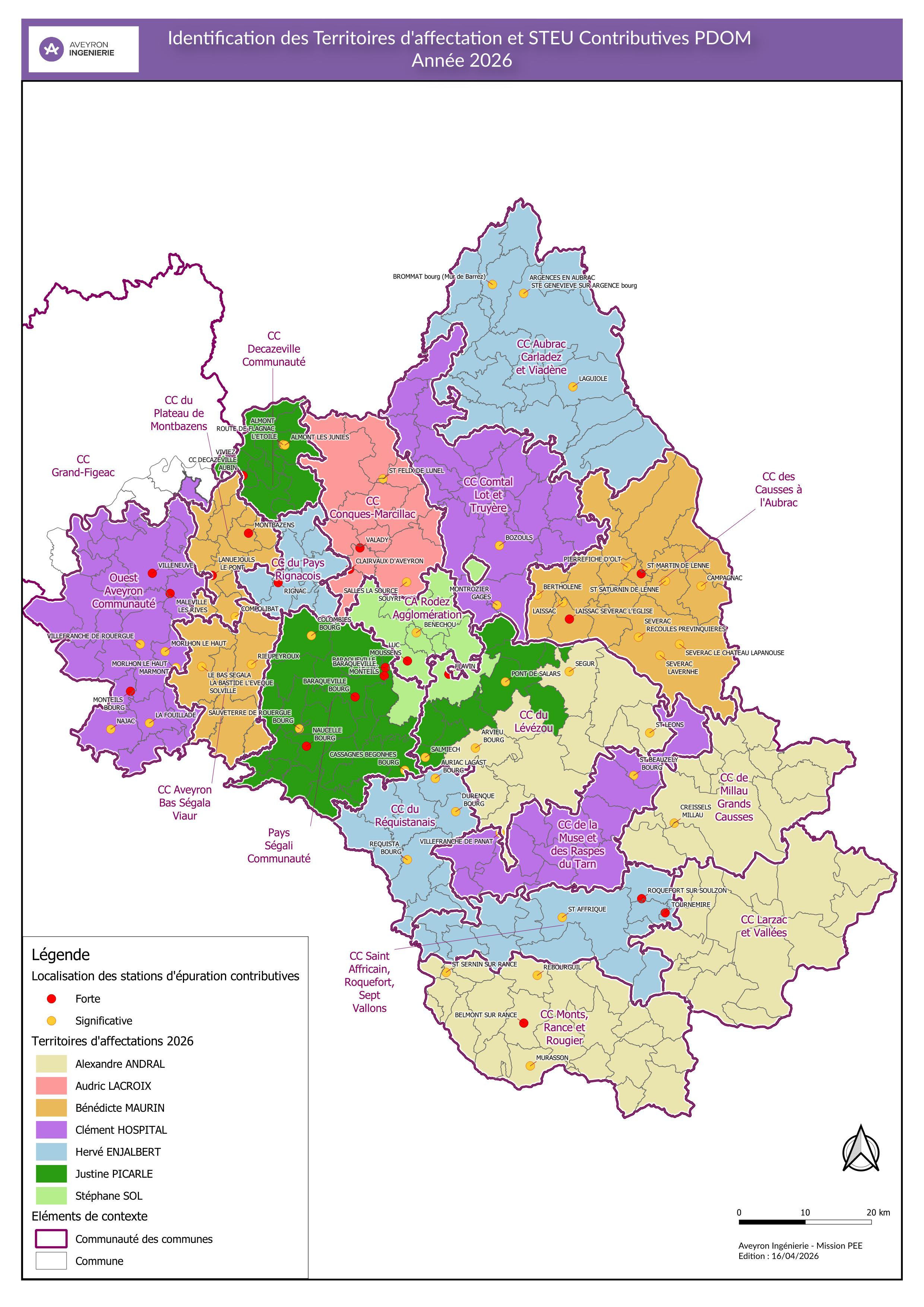 Identification des Territoires d'affectation et STEU Contributives PDOM Année 2026